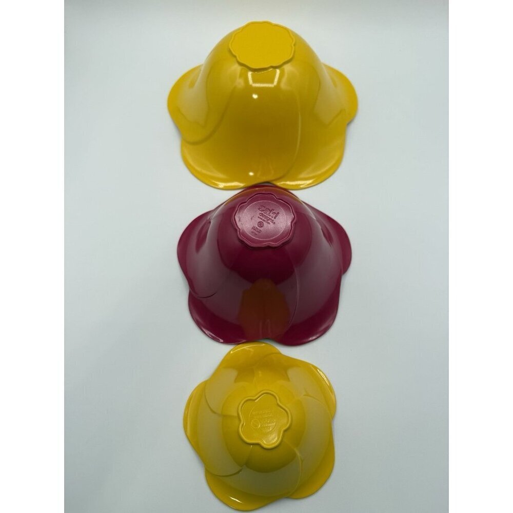 ZAK! Designs Mixing Bowls Nesting Melamine Flower Shaped 3 Pc Set EUC YellowPink - Picture 4 of 10